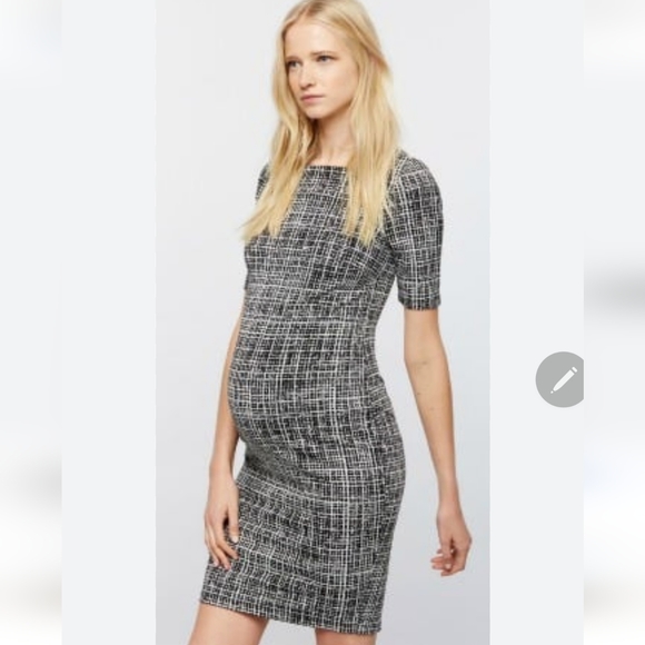 A Pea In The pod TEXTURED BODYCON MATERNITY DRESS Size Medium Black/White - Picture 1 of 11